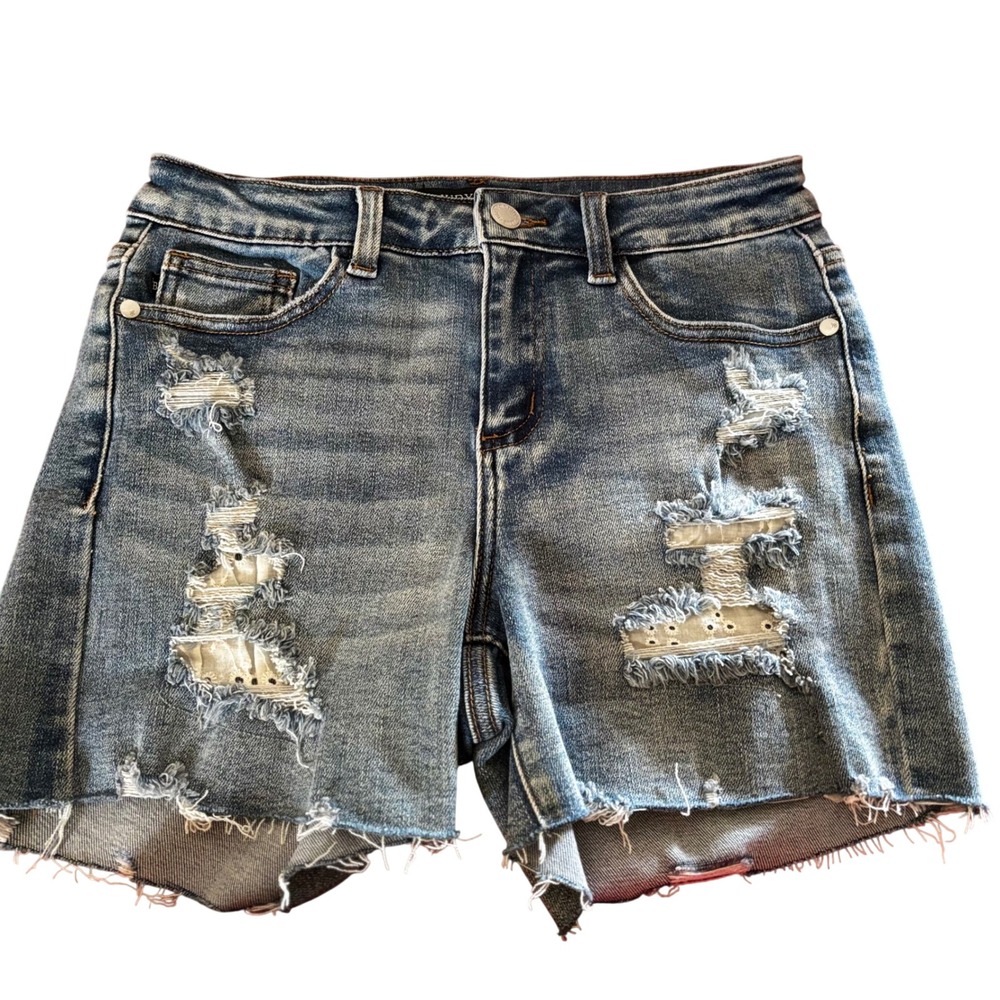 Judy Blue Women's Denim Shorts Small Distressed Raw Cut Hem Low Rise